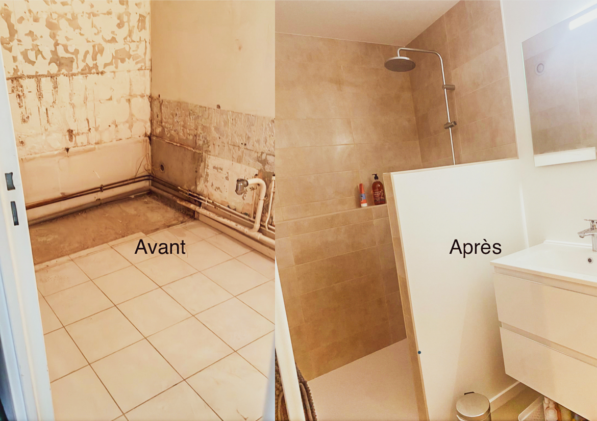 Rénovation complète de salle de bain par les artisans plombier et carreleur de CABG Bâtiment